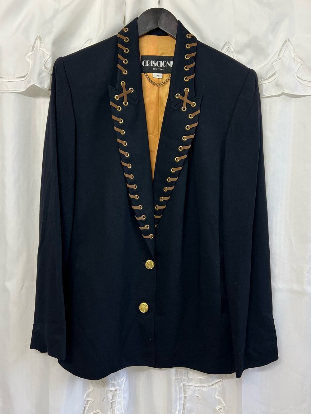 Criscione New York Vintage Black Lace Up Grommet Wool Blazer M